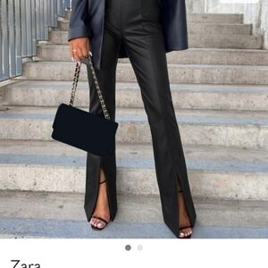 Zara Black Tailored Pants Front Slit Straight Leg XS